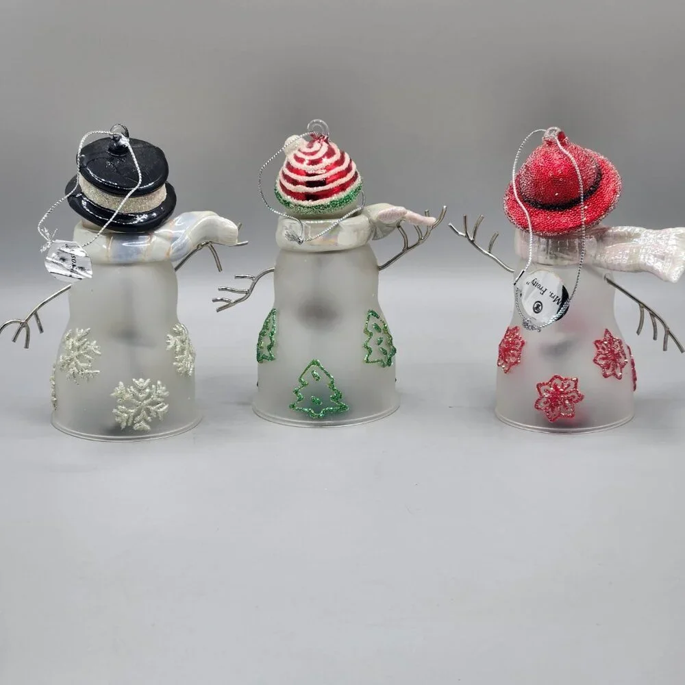 The Bradford Editions Snowman Family Glass Bells Ornaments Christmas Winter